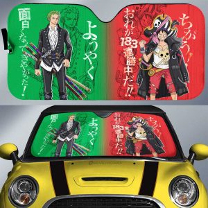 Luffy and Zoro Car Sunshade Custom One Piece Red Anime Car Interior Accessories