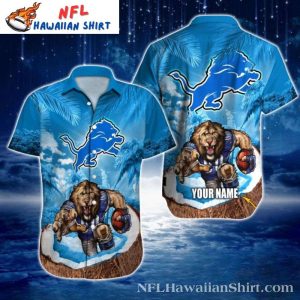 Mens Tropical Escape – Detroit Mascot And Coconut Graphic Hawaiian Shirt