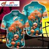 Miami Dolphins Logo Print Hawaiian Shirt – Halloween Skull Graphic Edition