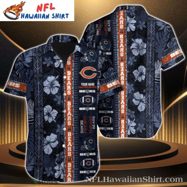 Midnight Navy Chicago Bears Hawaiian Aloha Shirt With Customizable Nameplate