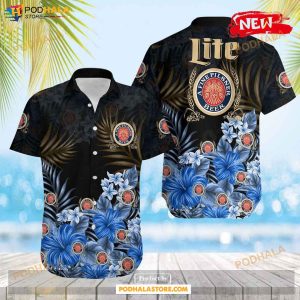 Miller Lite Tropical Leaf Black Design Hawaiian Shirt