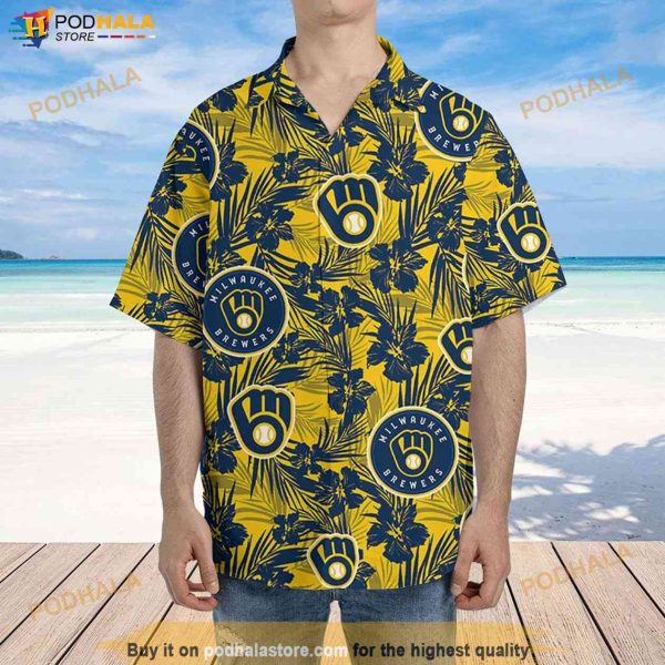 Milwaukee Brewers Hawaiian Shirt Tropical Flower Pattern