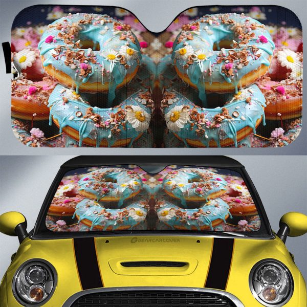 Mint Donuts Mix Flowers Car Sunshade Custom Girly Pattern Car Accessories