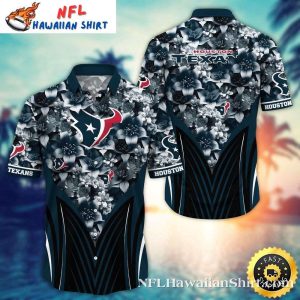 Monochromatic Bloom Houston Texans Hawaiian Shirt – Silver Florals And Stripes