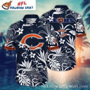 Monochrome Botanic Chicago Bears Hawaiian Shirt – Men’s Classic Floral Fanwear