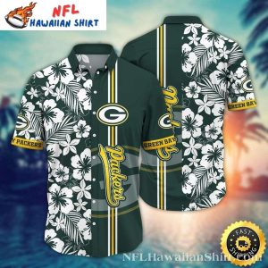 Monochrome Hibiscus And Stripes Green Bay Packers Hawaiian Shirt Mens