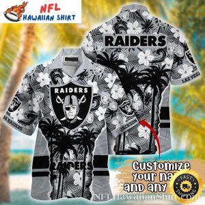 Monochrome Raiders Palm Contrast Hawaiian Shirt