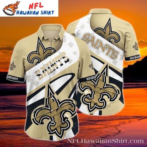 New Orleans Saints Hawaiian Shirt With Bold Stripe And Logo Overlay Design