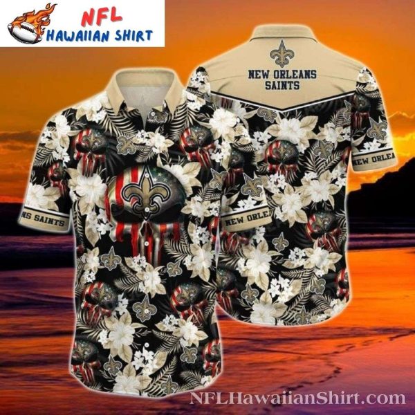 New Orleans Saints Skull Punisher Printed Tropical Hawaiian Shirt