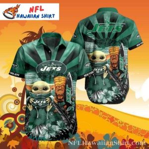 New York Jets Baby Yoda And Tiki Totem Edition – Logo Print Hawaiian Shirt