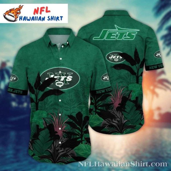 New York Jets Logo Print Tropical Leaf Hawaiian Shirt