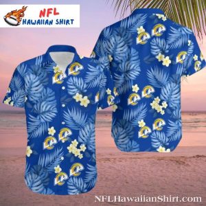 Pacific Breeze LA Rams Floral Hawaiian Shirt – Midnight Blue Fanfare