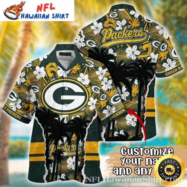 Palm Shadow Play – Green Bay Packers Midnight Floral Hawaiian Shirt