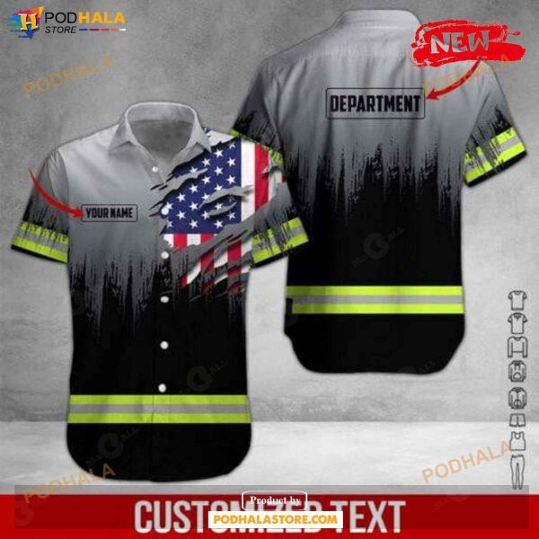 Personalized Name American Flag Heavy Equipment Workwear For Summer Hawaiian Shirt