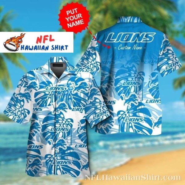 Personalized Name And Lions Logo Blue Hawaiian Lions Shirt