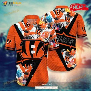 Personalized Name Cincinnati Bengals NFL Flower Mix Black Summer Football Hawaiian Shirt