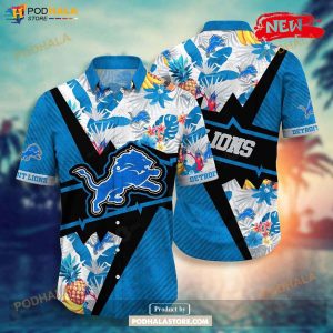 Personalized Name Detroit Lions NFL Flower Mix Black Summer Football Hawaiian Shirt