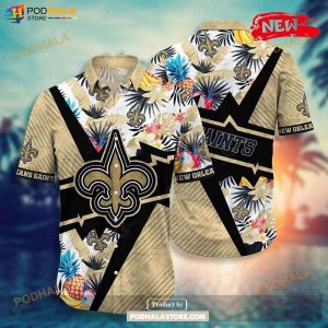 Personalized Name New Orleans Saints NFL Flower Mix Black Summer Football Hawaiian Shirt