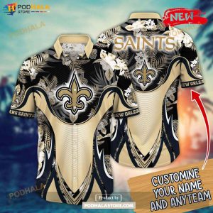 Personalized Name New Orleans Saints NFL Luxury Flower Summer Football Hawaiian Shirt