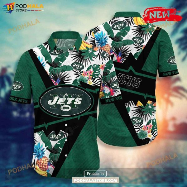 Personalized Name New York Jets NFL Flower Mix Black Summer Football Hawaiian Shirt