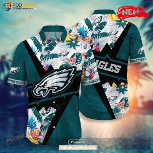 Personalized Name Philadelphia Eagles NFL Flower Mix Black Summer Football Hawaiian Shirt