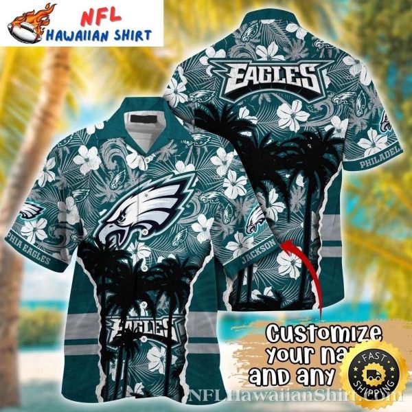 Philadelphia Eagles Floral Emblem Customizable Aloha Shirt