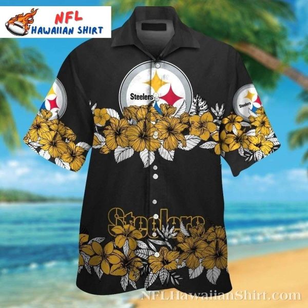 Pittsburgh Elegance – Black And Yellow Steelers Floral Hawaiian Shirt