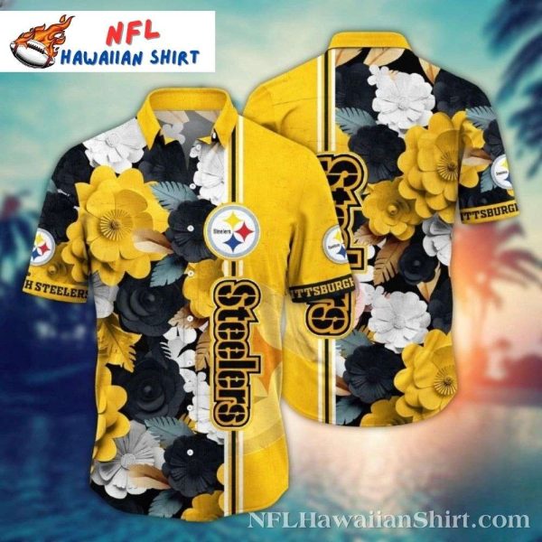 Pittsburgh Steelers Contrast Floral Emblem Hawaiian Shirt