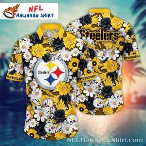 Pittsburgh Steelers Floral Midnight Yellow Hawaiian Shirt