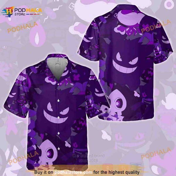 Pokemon Gengar Funny 3D Hawaiian Shirt For Women Men