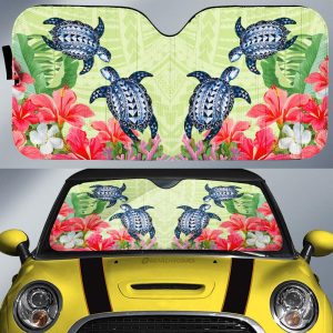 Polynesian Turtle Car Sunshade Custom Flowers Car Accessories