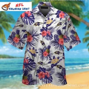 Ravens Blossom Burst Aloha Shirt – Floral Fanfare In Purple And White