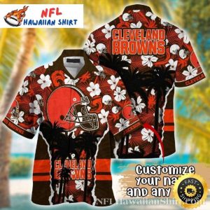 Red Hibiscus Customized Cleveland Browns Hawaiian Shirt