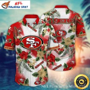 San Francisco 49ers Red And White Floral Tackle Hawaiian Shirt