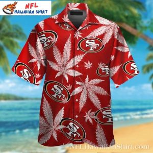 San Francisco 49ers Red Cannabis Leaf Aloha Shirt