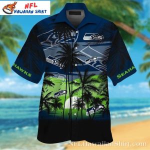 Seahawks Sunset Sway Hawaiian Shirt – Tropical Palms Gradient Sky