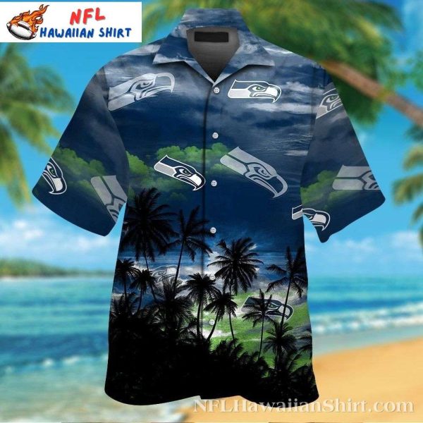 Seattle Seahawks Ocean Sunset Aloha Shirt – Tropical Palms And Team Logo