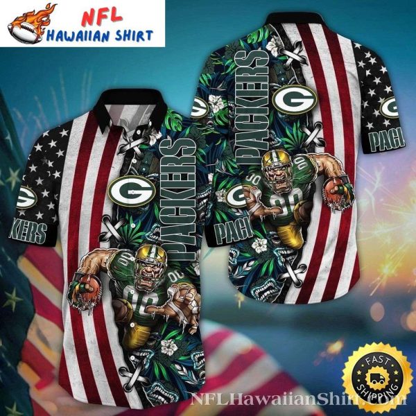 Star-Spangled Tackle – Green Bay Packers Football And US Flag Hawaiian Shirt