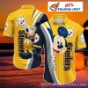 Steelers Animated Cheer – Cartoon Icon Yellow Stripe Mickey Hawaiian Shirt