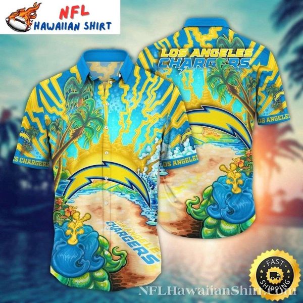 Sunny Palm Wave Los Angeles Chargers Men’s Hawaiian Shirt