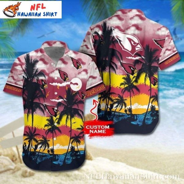 Sunset Showdown Arizona Cardinals Hawaiian Shirt – Custom Name Tropical Palms