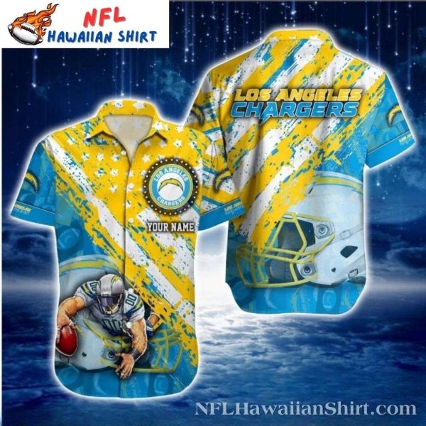 Sunset Splashdown – Los Angeles Chargers Football Helmet Hawaiian Shirt