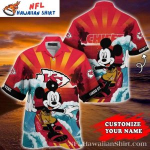 Sunset Surf With Mickey – Chiefs Customizable Name Hawaiian Shirt