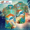 Sunset Swell – Miami Dolphins Hawaiian Shirt With Fiery Palm Print – Tropical Game Day