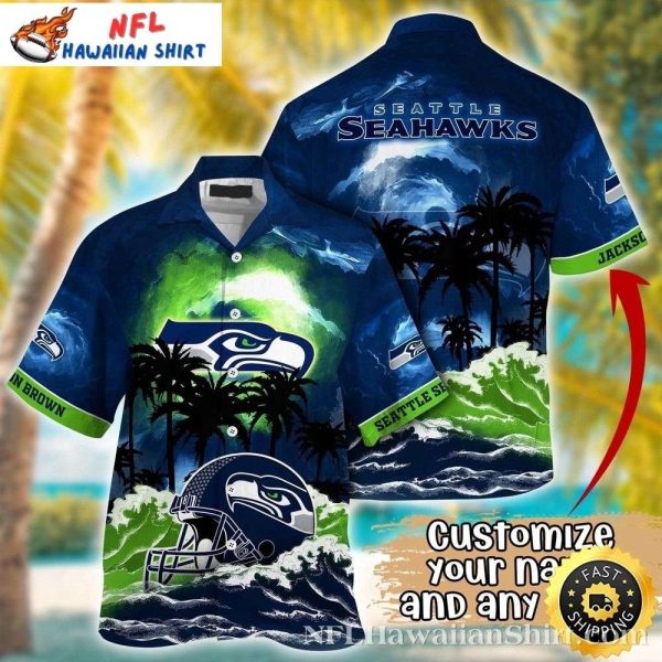 Surfing Helmet Graphic On Seattle Seahawks Tropical Hawaiian Shirt