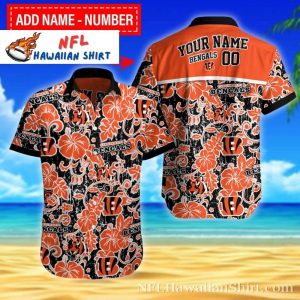 Tropical Bengal Spirit – Personalized Cincinnati Bengals Hawaiian Shirt With Orange Florals