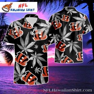 Tropical Cannabis And Bengals Logo Black Hawaiian Shirt