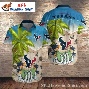 Tropical Touchdown Texans Hawaiian Shirt With Palm And Helmet Design