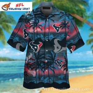 Twilight Reflections Houston Texans Hawaiian Shirt – Silhouetted Sunset Palms