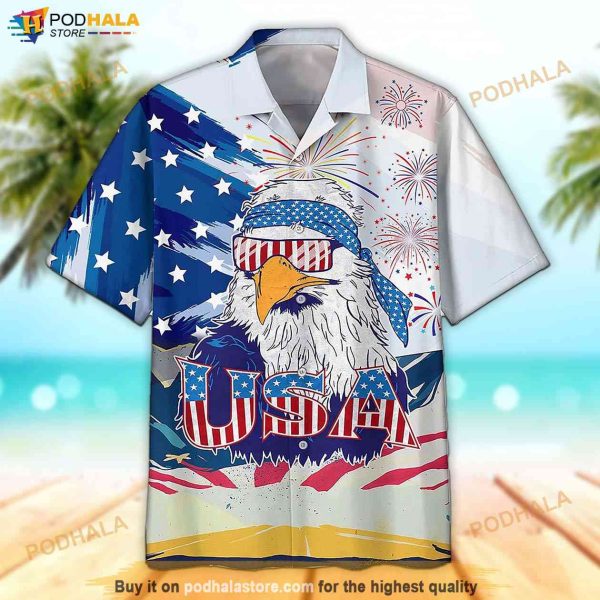 USA Eagle Sunglasses Independence Day 3D Hawaiian Shirt